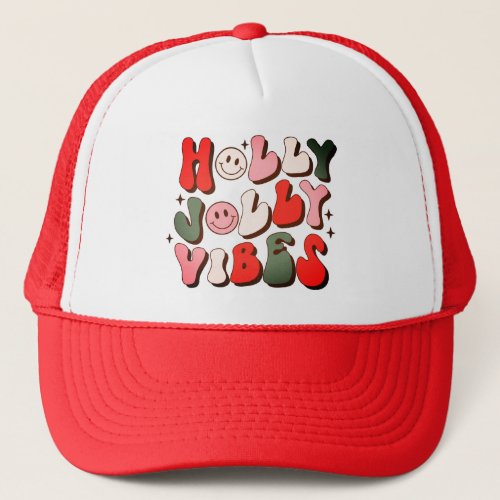 Retro Christmas Holly Jolly Vibes Trendy Holidays Trucker Hat