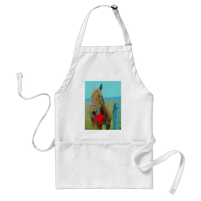 retro Christmas Horse Adult Apron (Front)
