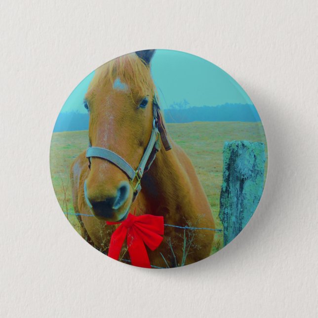 retro Christmas Horse Button (Front)