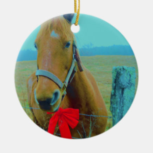 retro Christmas Horse Ceramic Ornament