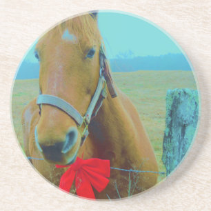retro Christmas Horse Drink Coaster