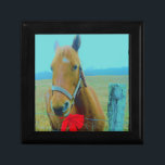 retro Christmas Horse Keepsake Box<br><div class="desc">Christmas Horse Christmas Horse Red bow Christmas Horse Stocking Photo by Sandy Closs , " Christmas Horse ",  "brown and white horse" ,  "western christmas" country"horse at christmas""christmas horse", christmas, ,  xmas horse,  horses teal pastel yellow blue red</div>