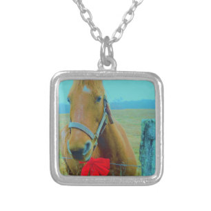 retro Christmas Horse Silver Plated Necklace