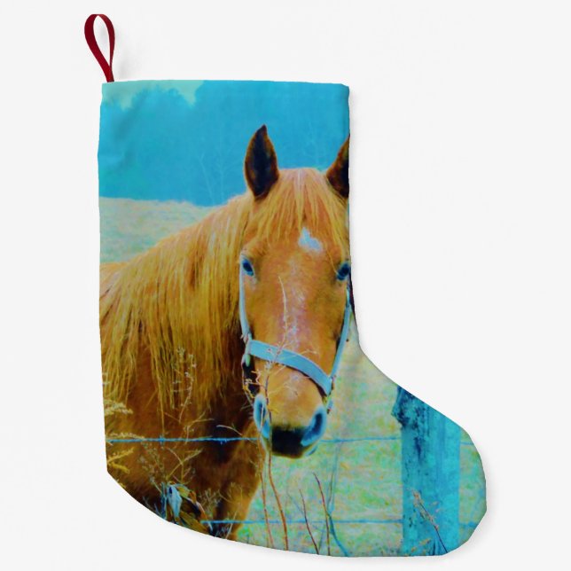 Retro Christmas Horse Small Christmas Stocking (Front)