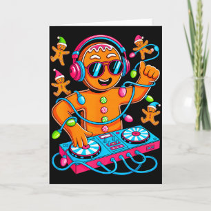Retro Christmas House Music Gingerbread Dj Techno Card