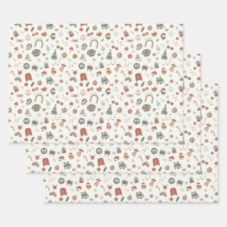 Retro Christmas Icons Wrapping Paper