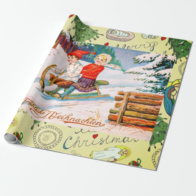 RETRO CHRISTMAS ILLUSTRATION IWrapping Paper (Unrolled)