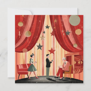 Retro Christmas illustration with people Invitation