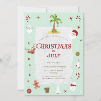 Retro Christmas in July Belated Holiday Party Invitation