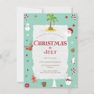 Retro Christmas in July Cute Belated Holiday Party Invitation