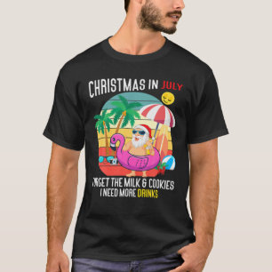 Retro Christmas In July Flamingo I Need More Drink T-Shirt