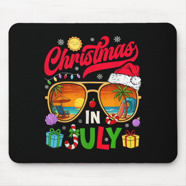 Retro Christmas In July Sungles Beach Summer Hawai Mouse Pad (Front)