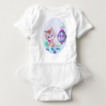 Retro Christmas Kitty Baby Bodysuit