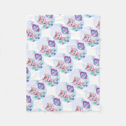 Retro Christmas Kitty Fleece Blanket