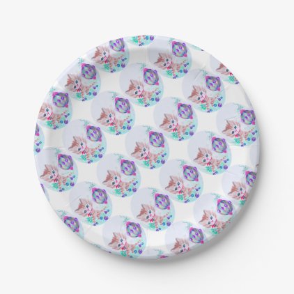 Retro Christmas Kitty Paper Plate