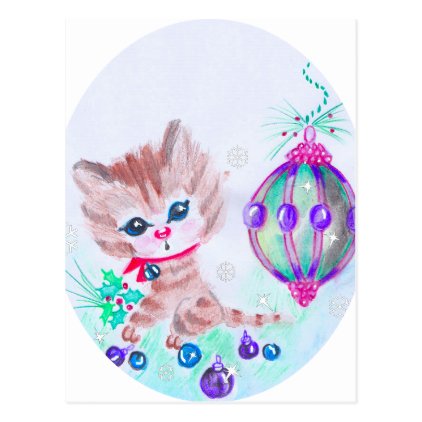Retro Christmas Kitty Postcard