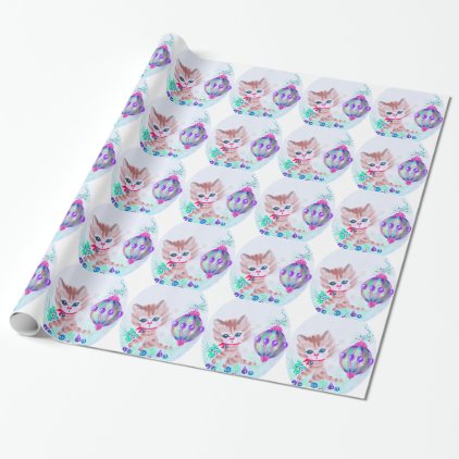Retro Christmas Kitty Wrapping Paper