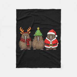 Retro Christmas Kiwi Bird Santa Reindeer Fleece Blanket