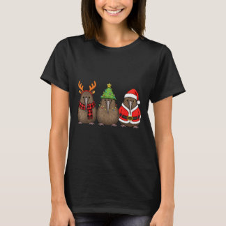 Retro Christmas Kiwi Bird Santa Reindeer T-Shirt