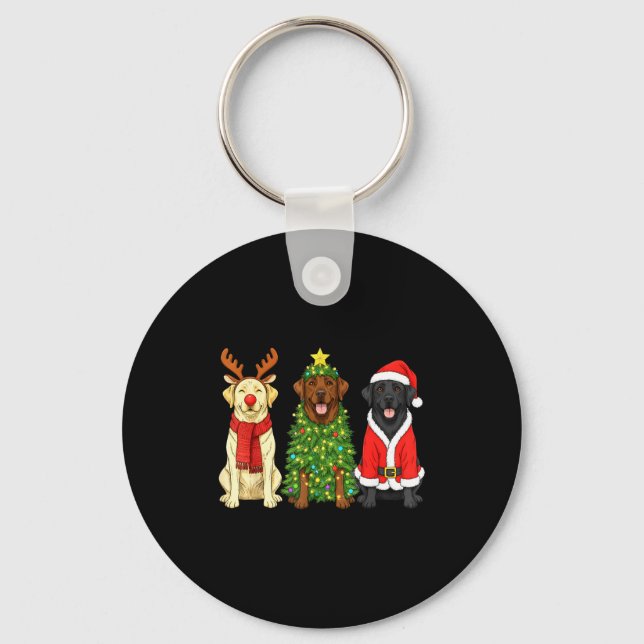 Retro Christmas Labrador Retriever Santa Reindeer  Keychain (Front)
