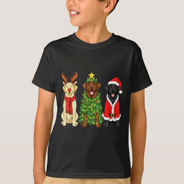 Retro Christmas Labrador Retriever Santa Reindeer  T-Shirt (Front)
