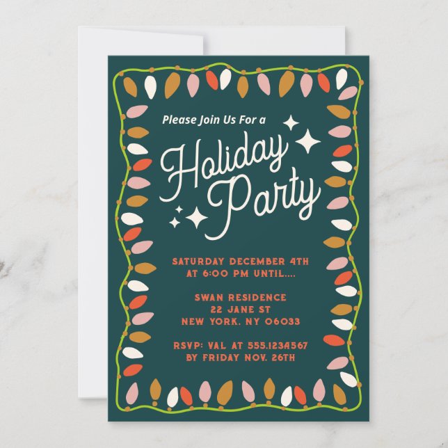 Retro  Christmas  Lights Holiday Party Invitation (Front)