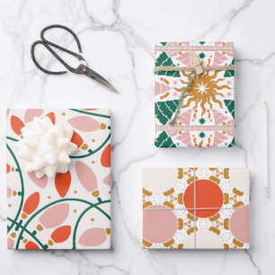 Retro Christmas Lights Tree Ornaments Holiday Wrapping Paper Sheets