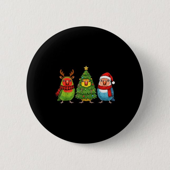 Retro Christmas Lovebird Parrot Santa Reindeer  Button (Front)