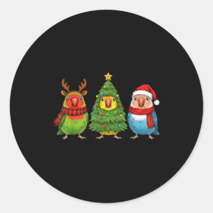 Retro Christmas Lovebird Parrot Santa Reindeer Classic Round Sticker