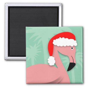 Retro Christmas Magnet- Pink Flamingo Magnet by mazarakes at Zazzle