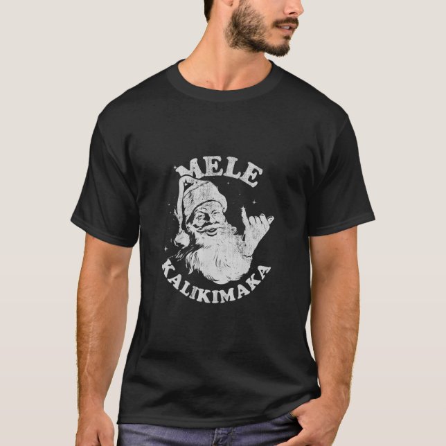 Retro Christmas Mele Kalikimaka Santa Shaka Hawai T-Shirt (Front)
