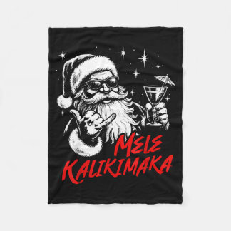 Retro Christmas Mele Kalikimaka Santa Shaka Hawaii Fleece Blanket