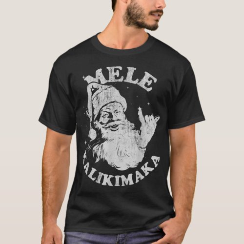 Retro Christmas Mele Kalikimaka Santa Shaka Hawaii T_Shirt