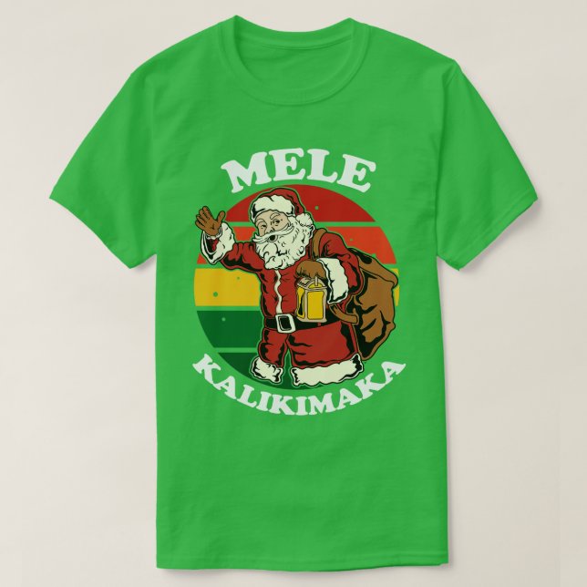 Retro Christmas Mele Kalikimaka Santa Shaka Hawaii T-Shirt (Design Front)