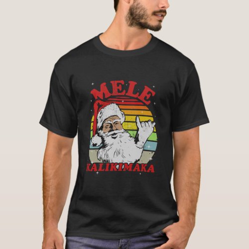 Retro Christmas Mele Kalikimaka Santa Shaka T_Shirt