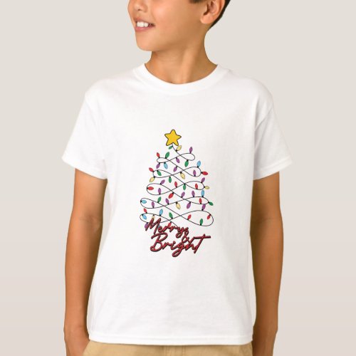 retro Christmas Merry bright word art   T_Shirt