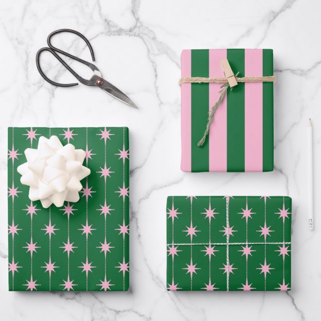 Retro Christmas Mid Century Modern Atomic Patterns Wrapping Paper Sheets (Front)