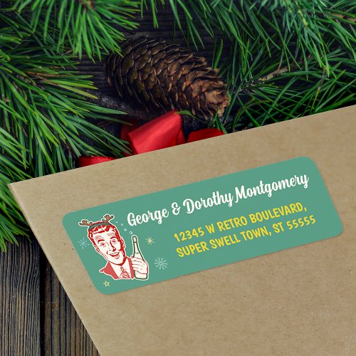 Retro Christmas Midcentury Modern Man Reindeer Hat Label