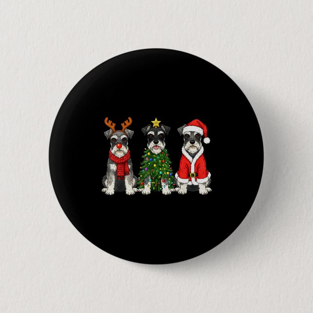 Retro Christmas Miniature Schnauzer Santa Reindeer Button (Front)