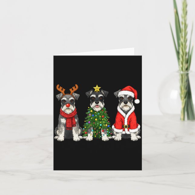 Retro Christmas Miniature Schnauzer Santa Reindeer Card (Front)