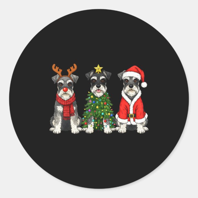 Retro Christmas Miniature Schnauzer Santa Reindeer Classic Round Sticker (Front)