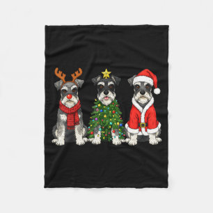 Retro Christmas Miniature Schnauzer Santa Reindeer Fleece Blanket