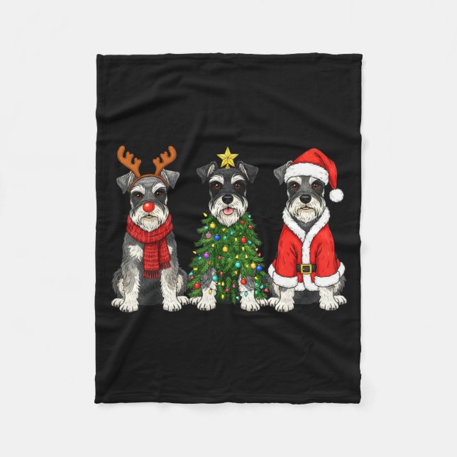 Retro Christmas Miniature Schnauzer Santa Reindeer Fleece Blanket (Front)