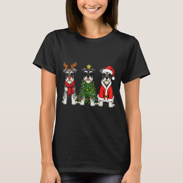 Retro Christmas Miniature Schnauzer Santa Reindeer T-Shirt (Front)