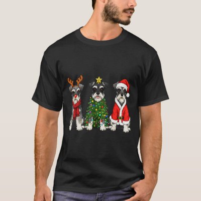 Retro Christmas Miniature Schnauzer Santa Reindeer T-Shirt