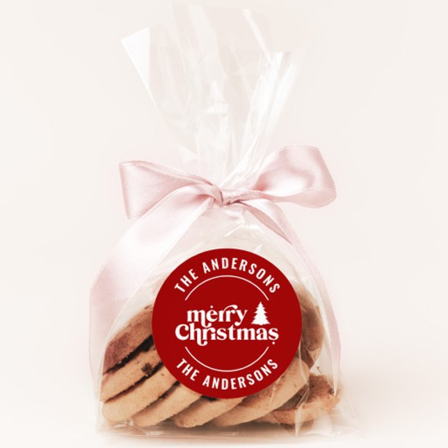 Retro  Christmas Modern Minimal Unique Classic Round Sticker (Creator Uploaded)