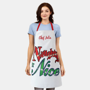 Retro Christmas, Naughty or Nice Red Green Letters Apron