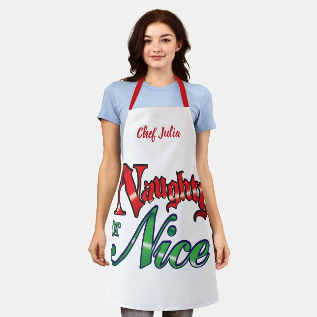 Retro Christmas, Naughty or Nice Red Green Letters Apron (Worn)