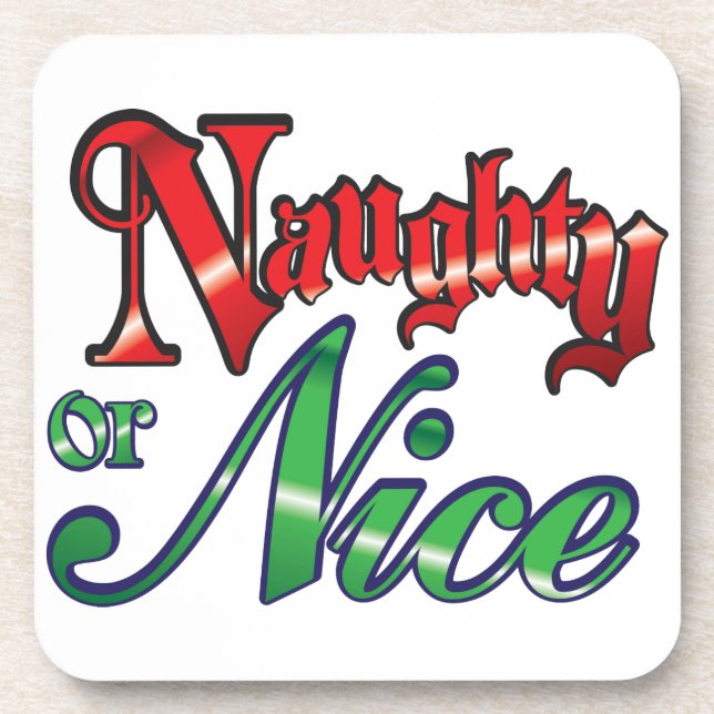 Retro Christmas, Naughty or Nice Red Green Letters Beverage Coaster (Front)