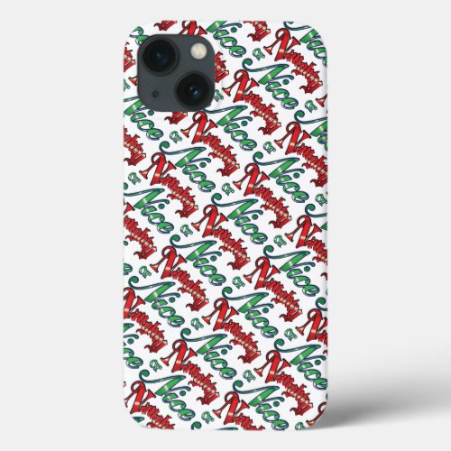 Retro Christmas Naughty or Nice Red Green Letters iPhone 13 Case